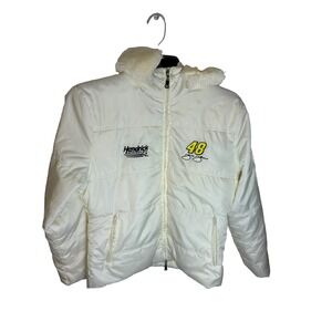 NASCAR Jimmy Johnson #48 Women's Size Large Ivory Long‎ Sleeve Puffer Jacket